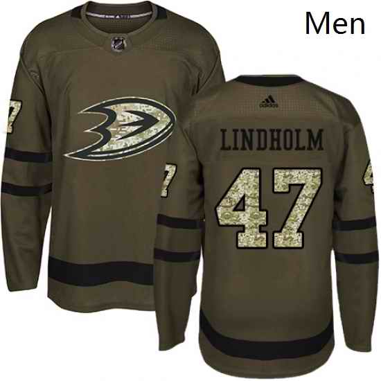 Mens Adidas Anaheim Ducks 47 Hampus Lindholm Premier Green Salute to Service NHL Jersey